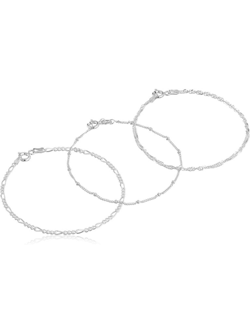 Chic Set of 3 Chain Bracelets - Singapore, Figaro & Bead Station Styles
